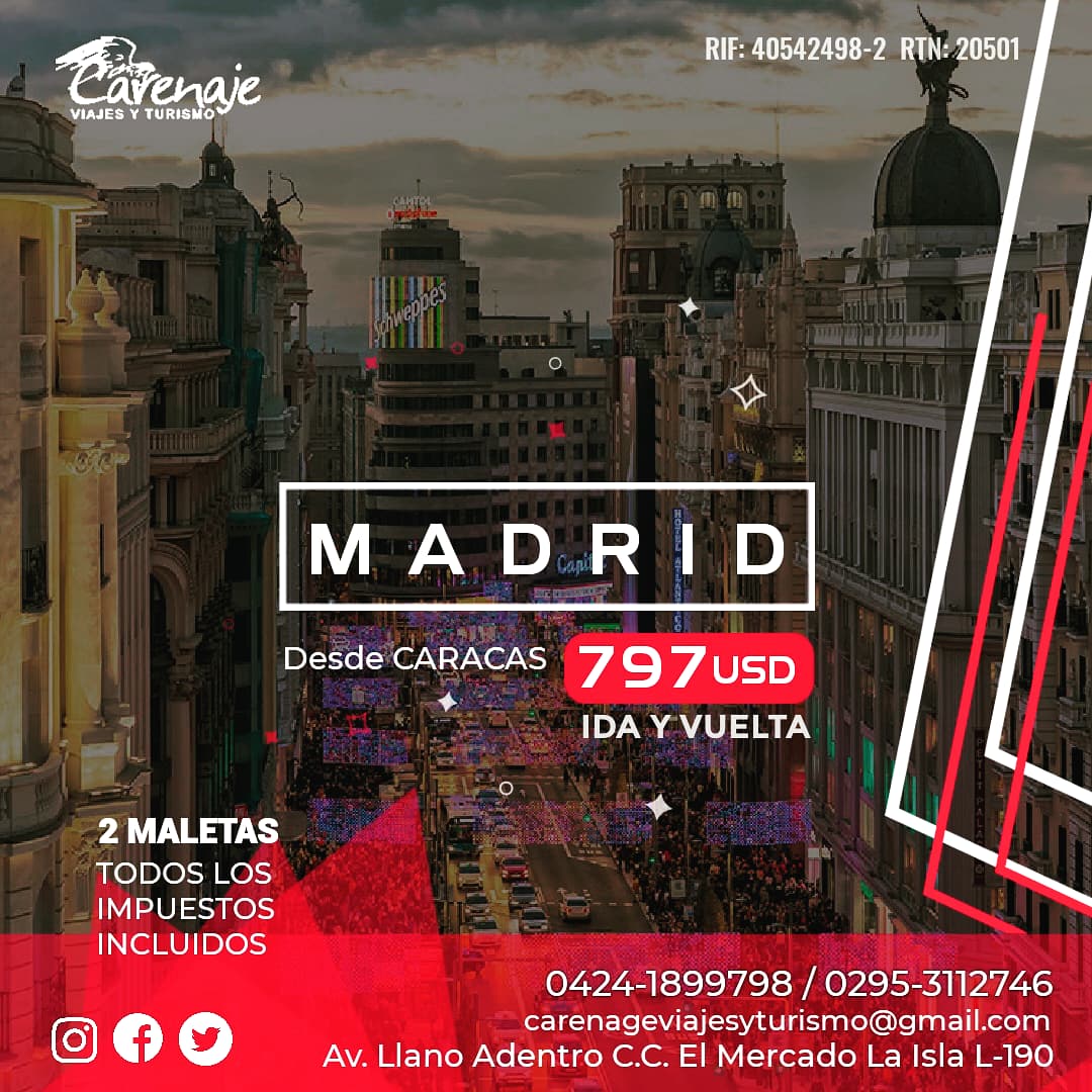 carenage22's tweet photo. #Madrid #agenciadeviajes #Turismo #PROMO https://t.co/FTomy7cxP6