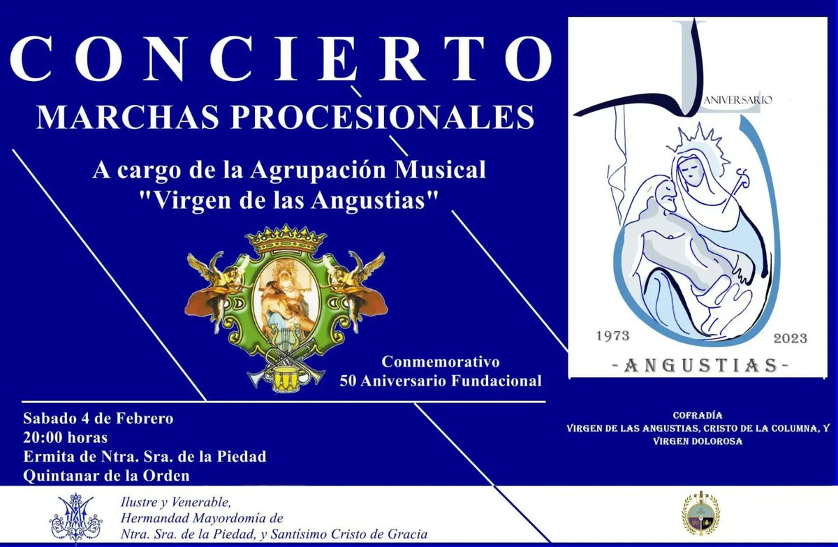 V_angustias's tweet photo. Dentro de los Actos programados para el 50 Aniversario , 
Mañana sábado Concierto de Marchas procesionales a las 20:00 horas, en la Ermita de la Virgen
Y el domingo 5 inauguramos la Exposición
ANGUSTIAS 50 AÑOS DE HERMANDAD
A las 18:00 en la sala la Ermitilla https://t.co/bYiNXvwd4R