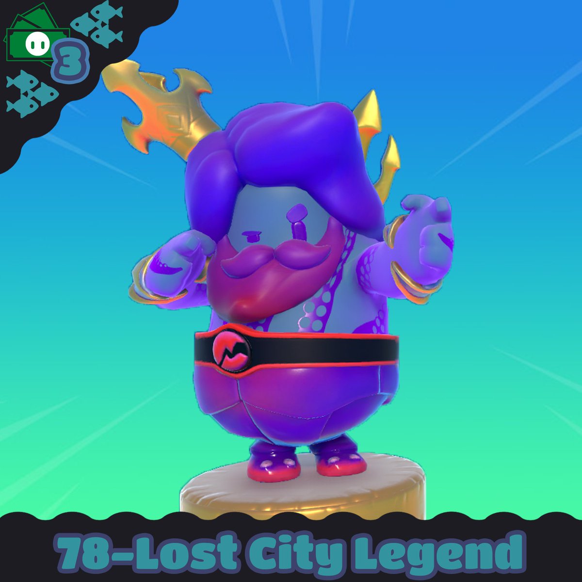 Bean on a Budget-Season 3! 
Episode 78- Lost City Legend! 
Items:
Poseibean (Upper)- Free! (Completing Marathon Challenges)
Crustacean Warrior (Lower) - Free! (Lobstar League V2 event)
Kraken Tentacles pattern- Free! (Let's Get Kraken Event)
Plum-p color+ face- 1000+2000 kudos