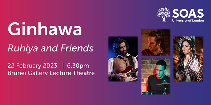 Singer-songwriter and SOAS alumna Ruhiya returns to campus for an evening of soulful vocal melodies, percussive rhythms, Filipino folk, and jazz fusion. 

'Ginhawa | Ruhiya and Friends'
Wed Feb 22, 6:30pm, BGLT

Book now: bit.ly/3WZQbmk