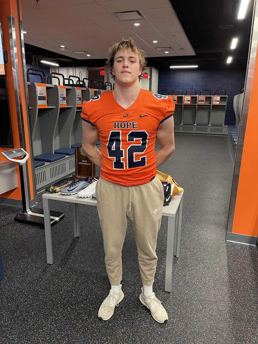 Thank you <a href="/jacobpardonnet/">Jacob Pardonnet</a> <a href="/PStuursm/">Peter Stuursma</a> for having me back out for a visit yesterday. Blessed to have been offered a roster spot to play for <a href="/HopeCollegeFB/">Hope College Football</a>! <a href="/HCRedDevilFB/">Hinsdale Central Red Devil Football</a> <a href="/hcfootball/">Hinsdale Central Football Club</a> <a href="/EDGYTIM/">Timothy “EDGYTIM” OHalloran</a> <a href="/PrepRedzoneIL/">Prep Redzone Illinois</a> <a href="/mikeclarkpreps/">MikeClarkPreps</a>