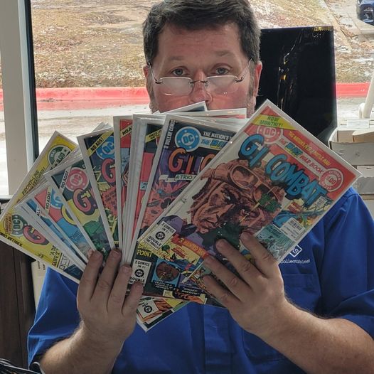 At my day job, we have a new social media person. Several times a day, I'm stopped to pose for pics for social media. 

At least this photo has some old #JoeKubert comics.