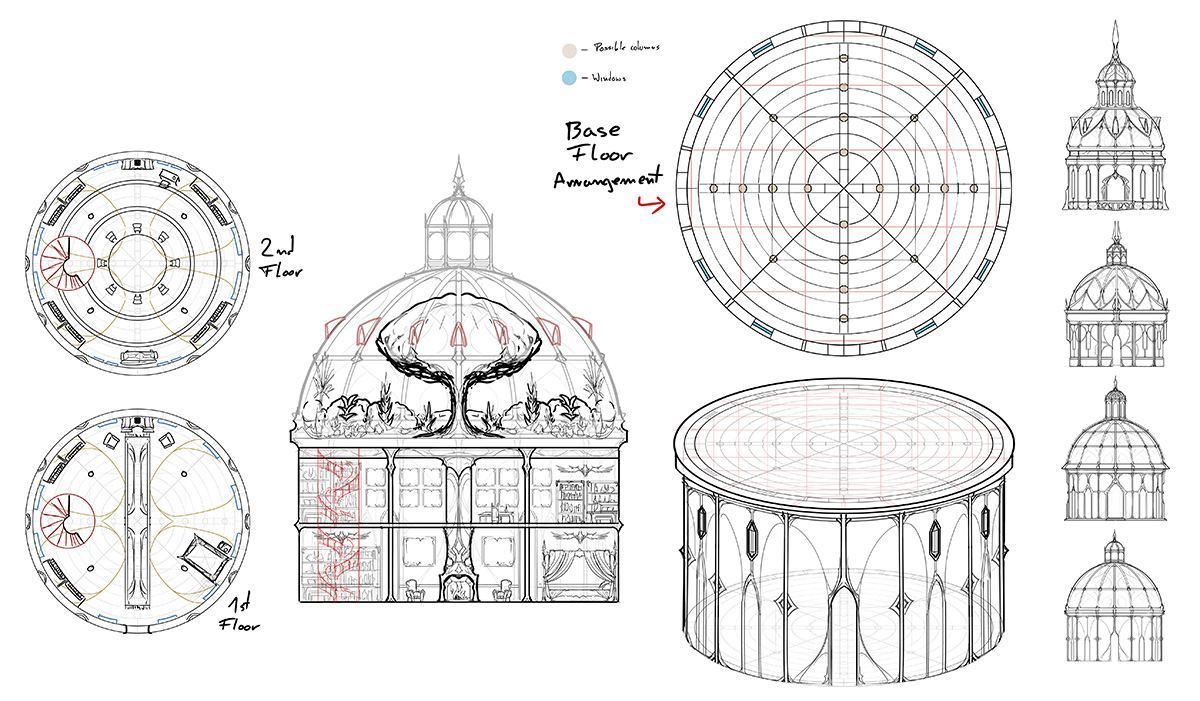 Detailed Architectural base Concept of several types of Domes of a graceful Angelic Gallery/Palace 🏛 Angelic cities hold majestic architecture, a variety of beautiful buildings and structures, including the Dome, which is prevalent all across the Realms✨ #WIP #Concept #NFT 🖼️