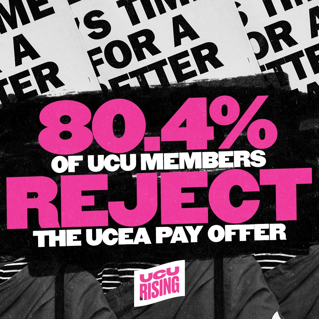 🚨BREAKING: A stunning 80.4% of UCU members have voted to REJECT the employers pay ‘offer’

Who is isolated now <a href="/UCEA1/">UCEA</a> ?

RT if you are backing the strikes.

RT if you are voting YES in the ballot.

RT if you are UCU and Proud.

#ucuRISING