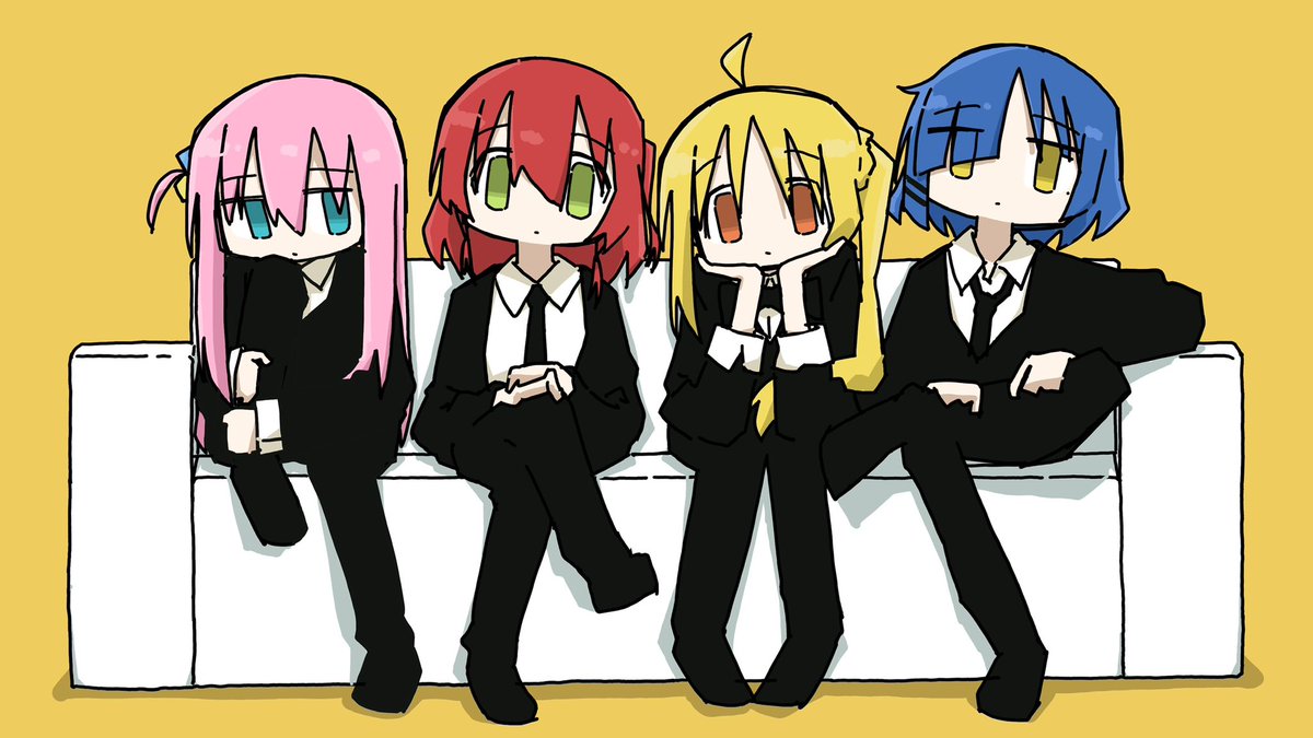 gotou hitori ,ijichi nijika 4girls multiple girls blonde hair pink hair blue hair red hair necktie  illustration images