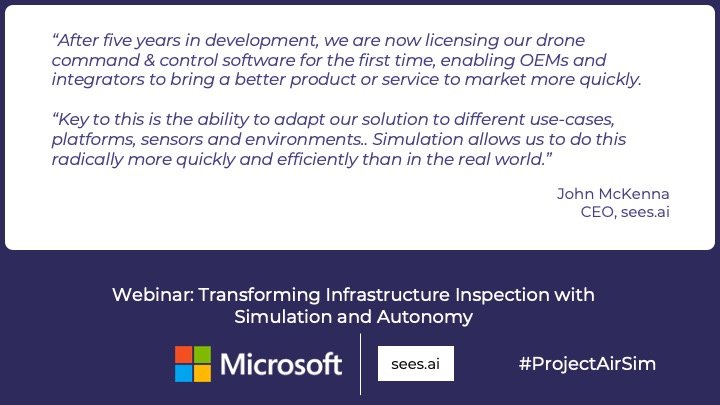 sees_ai's tweet photo. Simulation allows us to adapt our solution to our customers' unique circumstances quickly and easily, as our CEO @Only1jmck explains in a recent webinar with the @Microsoft #ProjectAirSim team: https://t.co/gFN1wWkb54

#simulation #uavs #drones #netzero #innovation https://t.co/WPFyJ0S8E9