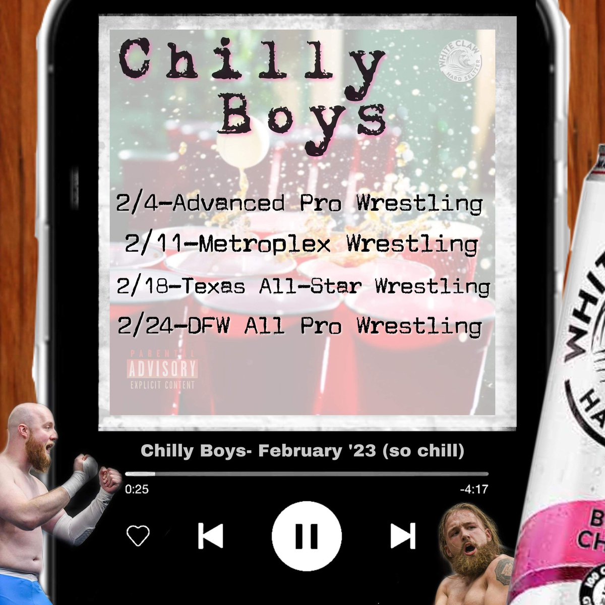 Dyl_Fa_Ryl's tweet photo. 🤙🏻 February ✨ 

Shoutout to @RockstarRook for this dope design 😎

#prowrestling #dfwap #whiteclaw 
#chillyboys #ProWrestlingDallas #wwe #raw #smackdown #njpw #wrestlekingdom #aew #bigvibe #vibezilla #chillyboysummer https://t.co/kmKcqAY7F5