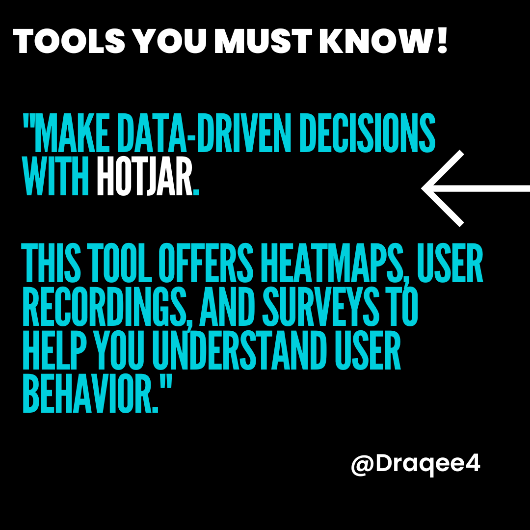 Draqee4's tweet image. Make data-driven decisions with Hotjar. This tool offers heatmaps, user recordings, and surveys to help you understand user behavior. #userbehavior #hotjar