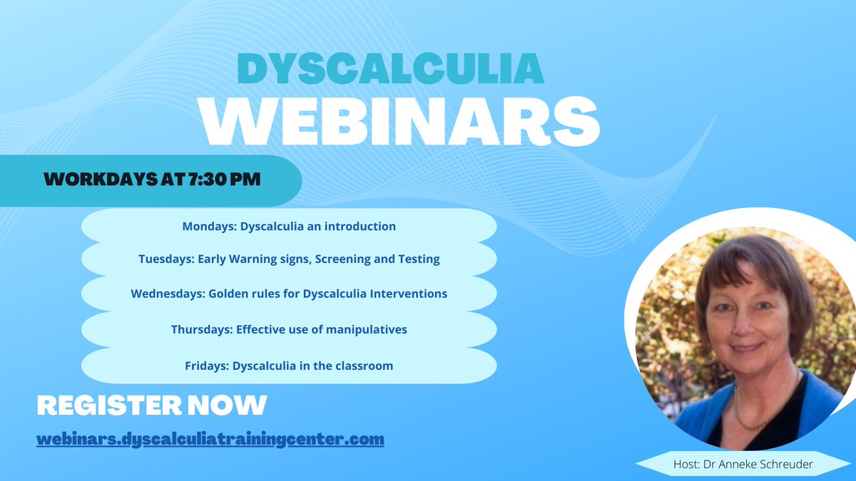 DyscalWebinars's tweet photo. Become #Dyscalculia aware with our free webinars. Every week day at 7:30 in three different timezones. Get them all now https://t.co/vOnuhvk4mp https://t.co/KJXPhOroUt