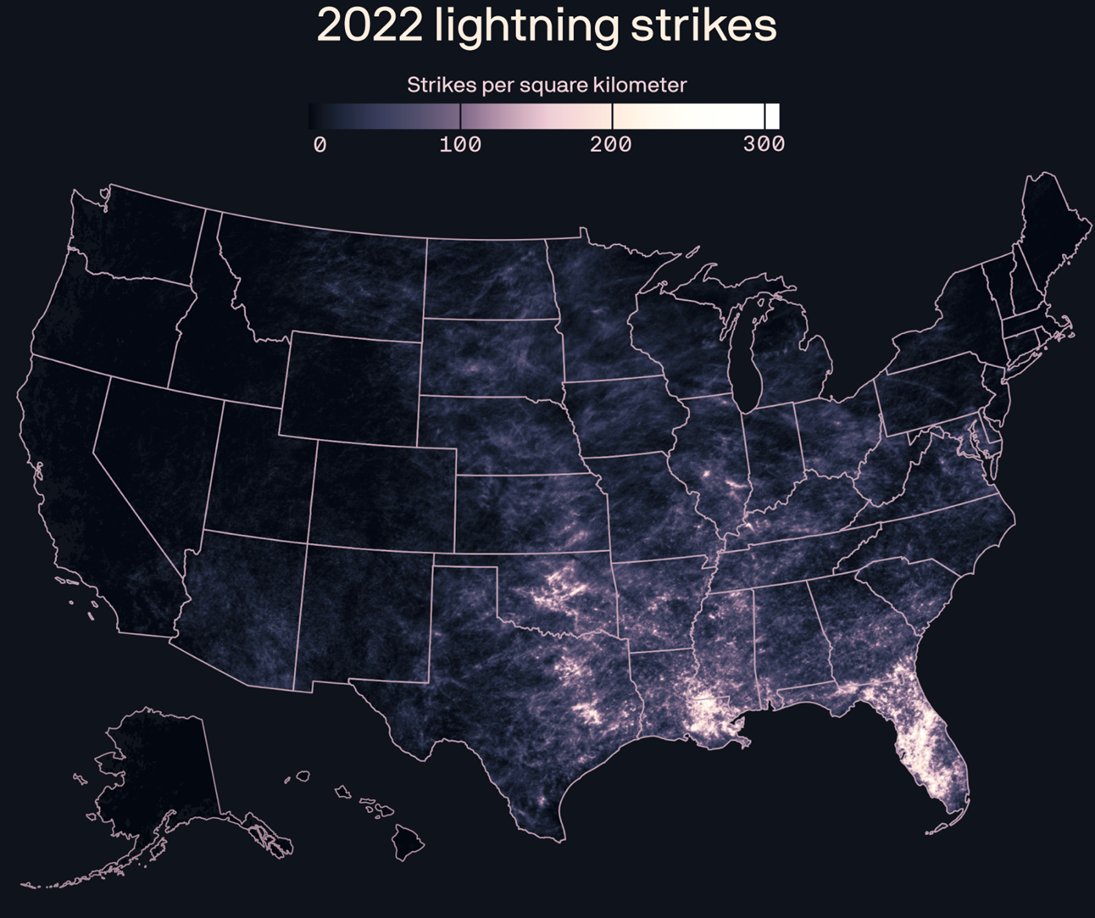 Chris Mehl on Twitter "Lightning strikes in 2022 by square kilometer