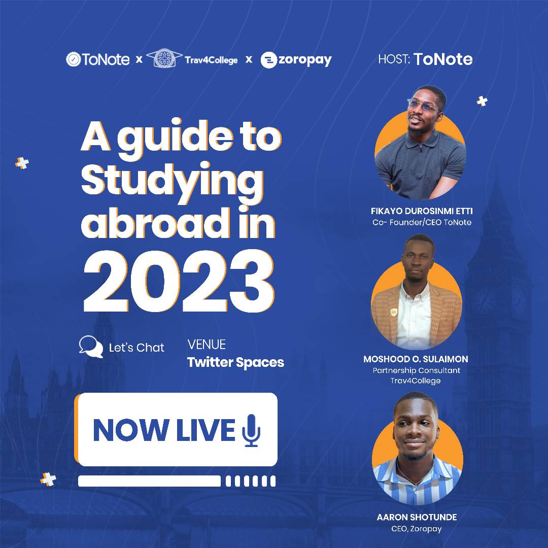 Boboye_Ak's tweet photo. . @GetToNote is hosting a twitter space to teach you what you need to not drown in paper work while waddling through the “study abroad” process!
Click on the link below to join. #GetToNote.
https://t.co/NenUsAGrfI https://t.co/frRmeVnBYG