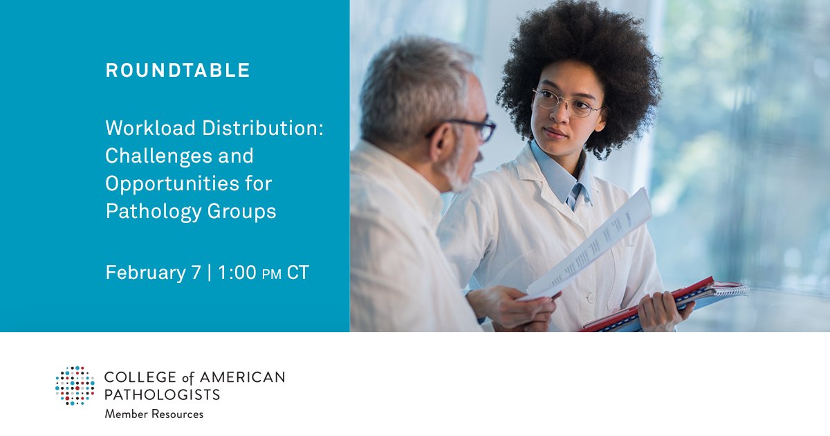 #Pathologists: Is your workload fair? Learn about how to address burnout, turnover and dissatisfaction, no matter what practice setting you are in. Join @DrPurpleMatter, @KSirgiMD and other panelists for the roundtable on 2/7 @ 1:00 PM, CT. capatholo.gy/3XDDlLa