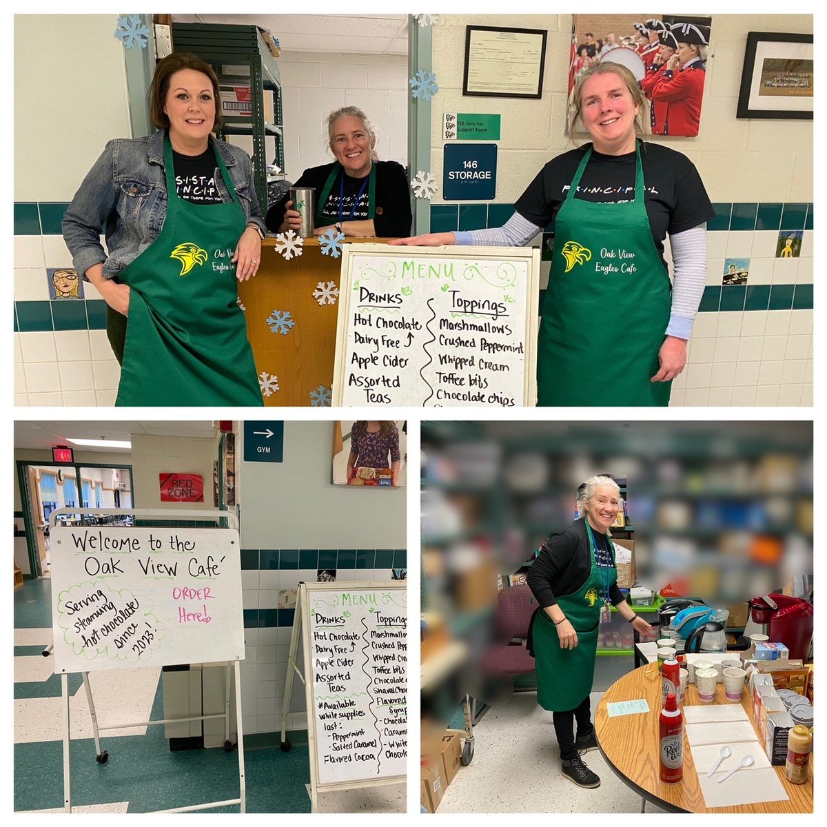 Teachers and staff enjoyed sipping warm drinks on a cold Friday morning from the Oak View Eagles Café. The admin team whipped up made-to-order hot chocolate with all the fixings, apple cider and tea. It was a fun start to the third quarter! <a href="/Region4FCPS/">Region 4</a> <a href="/fcpsnews/">Fairfax Schools 🌟</a>