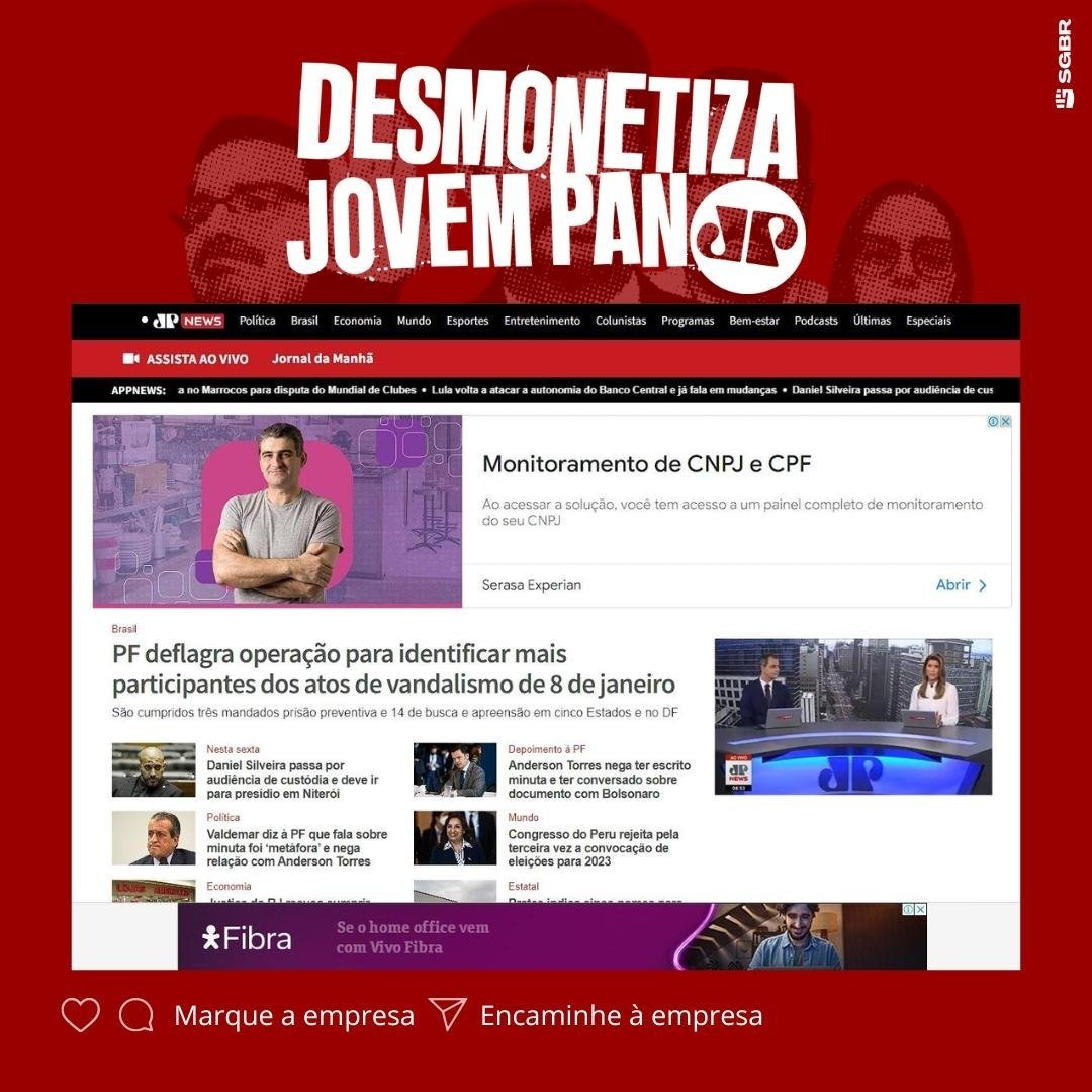 slpng_giants_pt's tweet photo. 💜 Olá @vivobr, tudo bem? Com o 5G o brasileiro vive mais conectado numa velocidade sem igual. Infelizmente descobrimos seu anúncio no site golpista da Jovem Pan via @googlebrasil. Viva o melhor da democracia. Pfv, #DesmonetizaJovemPan!

Ajudem a avisar a empresa 👇🏽 https://t.co/dCTYS39Txf