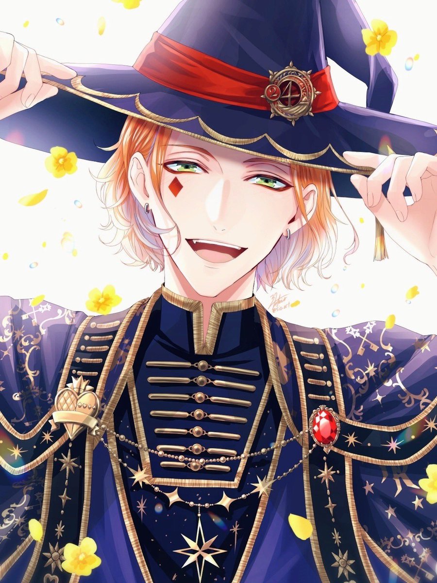 male focus green eyes hat 1boy solo flower witch hat  illustration images