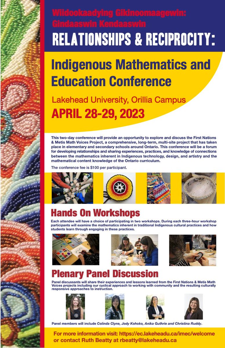 Beautiful poster for our Indigenous Math and Education Conference designed by Naomi Smith! Details and registration ec.lakeheadu.ca/imec/welcome