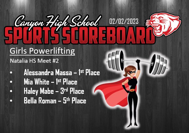 CanyonHS_ABC's tweet photo. Congratulations to The Girls Powerlifting Team at the Natalia Meet Yesterday. Cougar Nation Proud! #RedBurnsBrighter 🙌🏻🐾🏋️‍♀️ https://t.co/i0r8bZS44D