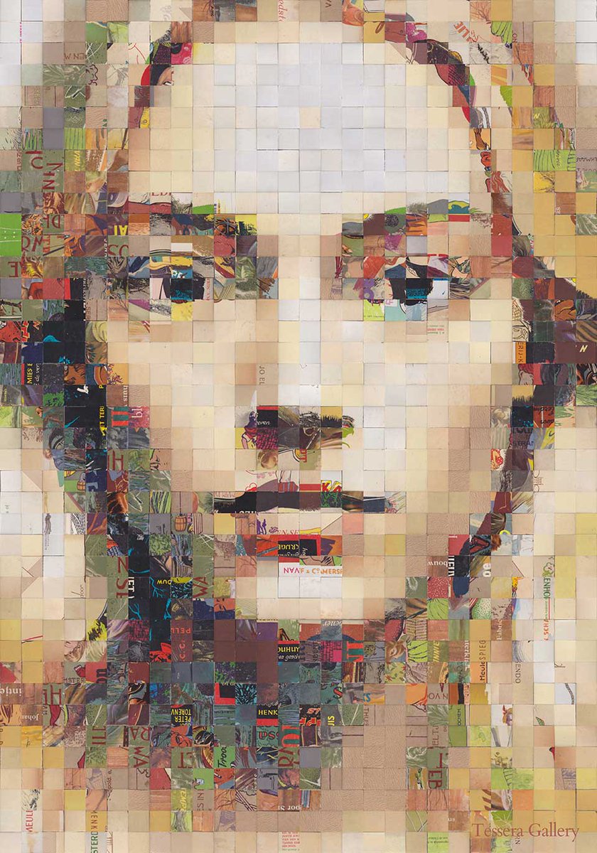 Nieuw werk! O.a. dit portret van 100x70cm met de titel "Open je ogen", bestaande uit 1120 tegeltjes van oude kinderboekenkaften. Volgende week 8-12 februari op Affordable Art Fair Brussel bij Galerie Waarkunst.
#mosaic #mosaicart #recycledart #childrensbooks