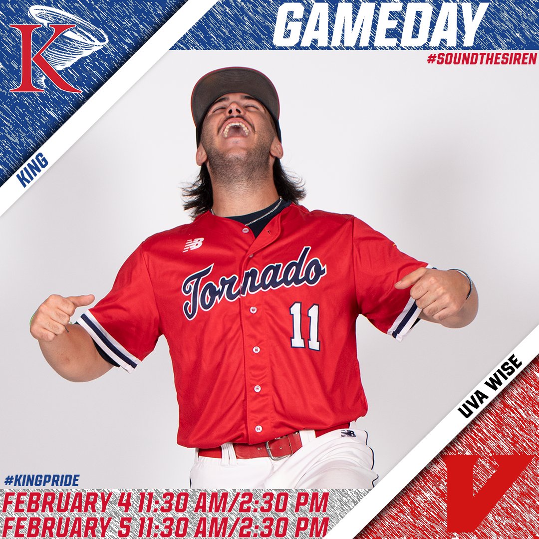 KingAthletics's tweet photo. Let's try this again... it's OPENING WEEKEND for @KingUBaseball! 

🆚UVA Wise
🕰️11:30/2:30
📺 @TornadoSN
📊https://t.co/EMJLG2tjx9

#SoundTheSiren #KingPride https://t.co/8xHj2c48kQ
