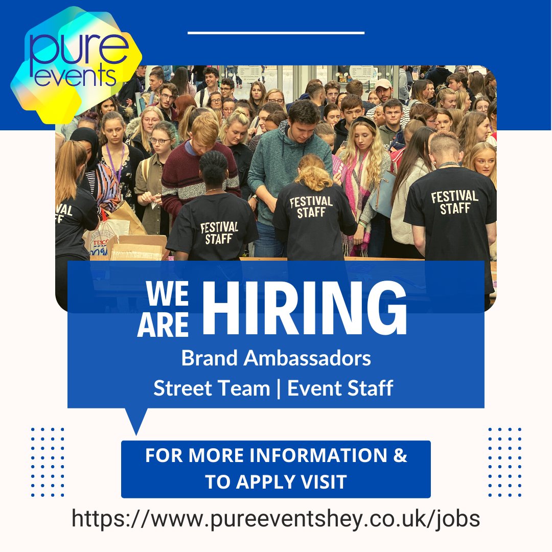 Join Our Team ! WERE HIRING for 2023
With an Influx of bookings for 2023 we are hiring #BrandAmbassadors to join our team.
Take a look at the job description and apply on the link Below 👇
pureeventshey.co.uk/jobs/brand-amb…
