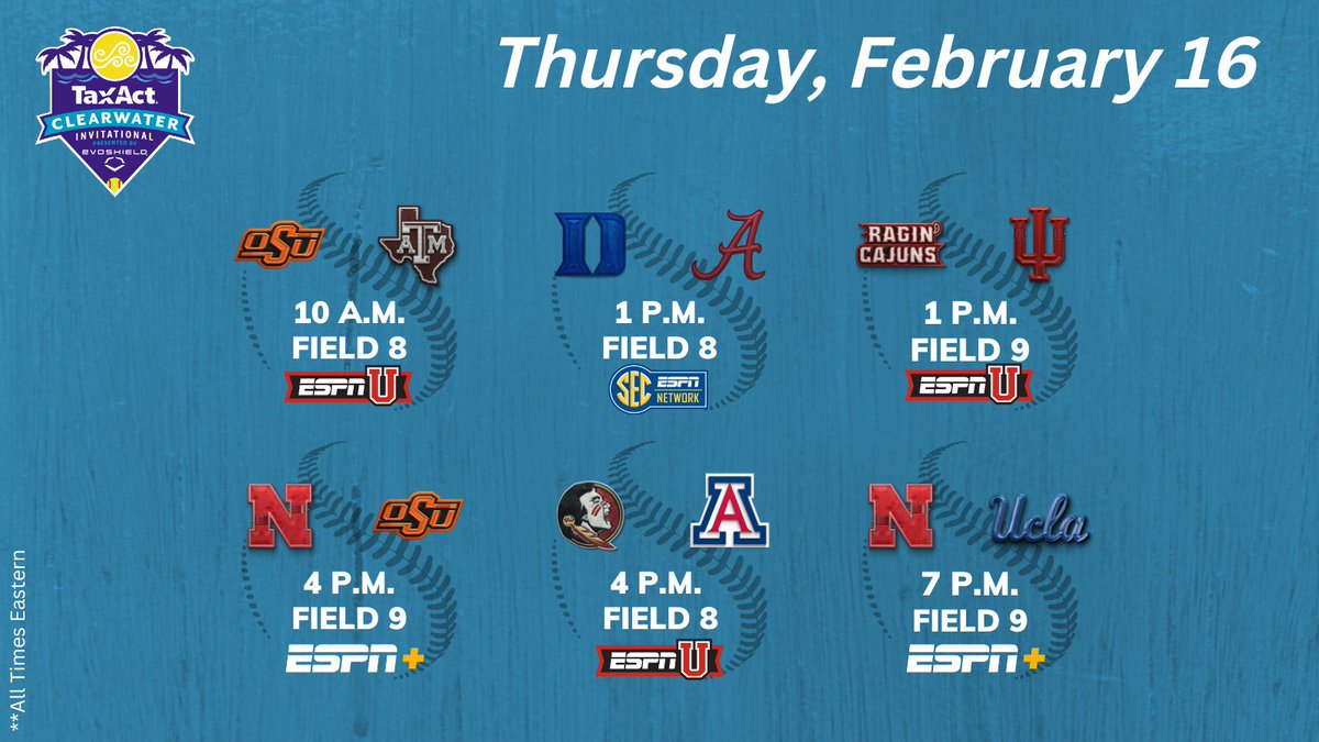 ESPNPR's tweet photo. 🥎 @ESPNEvents announces platforms &amp; commentator lineups for the 2023 @ClearwaterInv 🥎

Coverage begins Thursday, Feb. 16

Details: https://t.co/CqZABpTkp3 | #NCAASoftball https://t.co/nZZndbhF8J