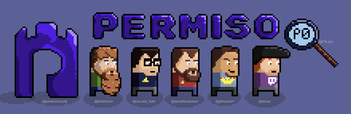 Meet the <a href="/P0Labs/">p0 Labs</a> team: #pixelart version. #FollowFriday <a href="/permisosecurity/">Permiso Security</a>
@Security_Nate
<a href="/danielhbohannon/">Daniel Bohannon</a> <a href="/gl4ssesbo1/">Bleon Proko</a> <a href="/akraut/">Opie</a>