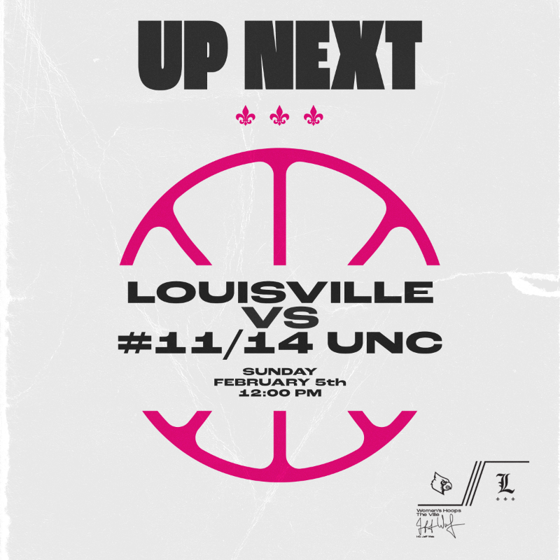 LouisvilleWBB's tweet photo. Up next: our annual Pink Game vs. no. 11/14 North Carolina 

Details ⬇️

#GoCards
