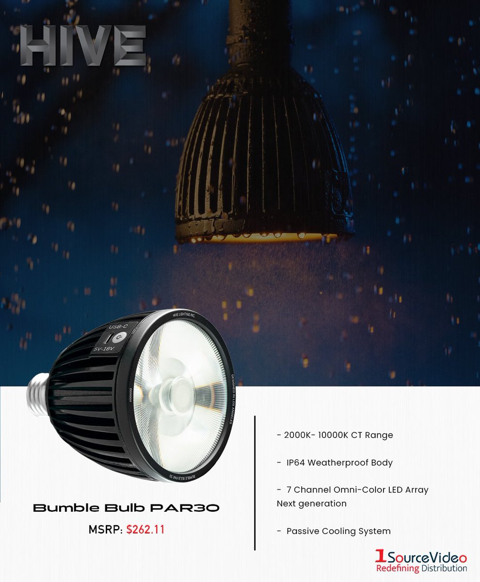 1sourcevideo's tweet photo. The Bumble Bulb PAR30 is the next generation in @HiveLighting’s Omni-Color LEDs!

#1SourceVideo #litbyhive #HiveLighting #bumblebulbpar30 #omnicolor #LED #LEDlight #LEDlighting #lightbulb #studiolighting #omnicolor #filming #filmmaking #filmequipment #RedefiningDistribution https://t.co/bCshVvon5y