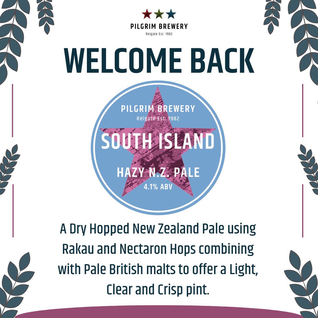 Just in time for the weekend.

Back in the Taproom from today our dry hopped, hazy New Zealand Pale - South Island 4.1%. (With its brand new look)
