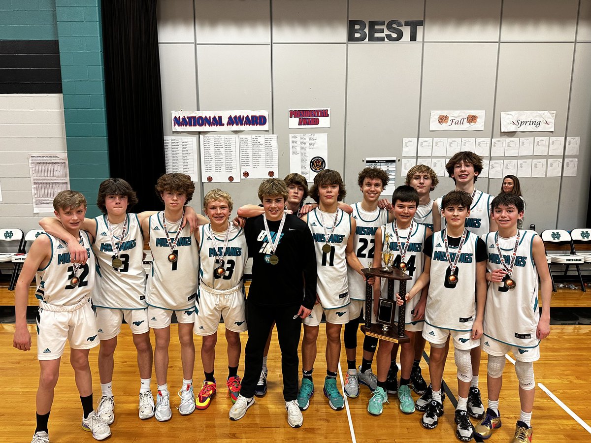 nohs_basketball's tweet photo. Congrats to the 8th grade team on an undefeated Conference Season (14-0) and Conference Tournament Championship! #MustangNation https://t.co/81LR7SW9ih