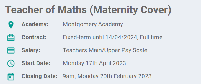 Are you near Blackpool and interested in a one year maternity cover teaching maths? Please get in touch :-)