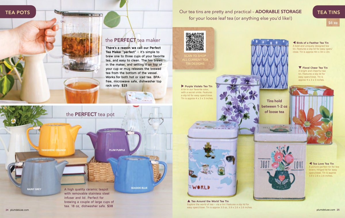 AaronOrendorff's tweet photo. Drop. Dead. Gorgeous.

My wife’s love affair with @plumdeluxe deepened when this 34-page beauty hit our doorstep.

She already gets the monthly subscription … but now we’re adding a “Tea Things” line item to our quarterly family budget 😍 https://t.co/aMYjpmlCfk https://t.co/mBUakCEJr2