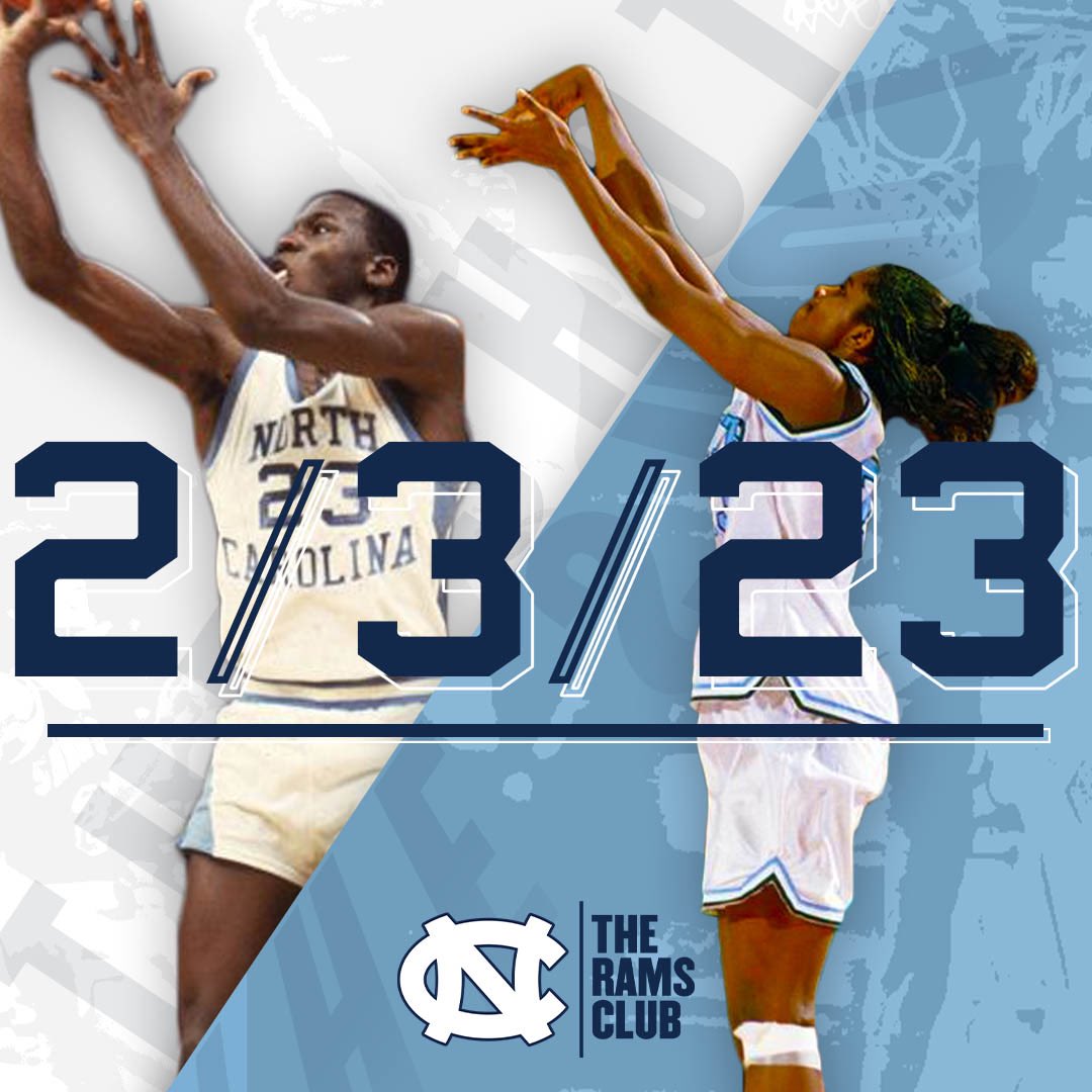 TheRamsClub's tweet photo. Happy '23' Day 🏀🐐

@UNC_Basketball and @uncwbb have retired No. 23 for Michael Jordan and Charlotte Smith. Both have game-winning shots in a National Championship 😤

#GoHeels | 📹: courtesy of @marchmadnessmbb &amp; @goheels https://t.co/hy2NkUyFqD