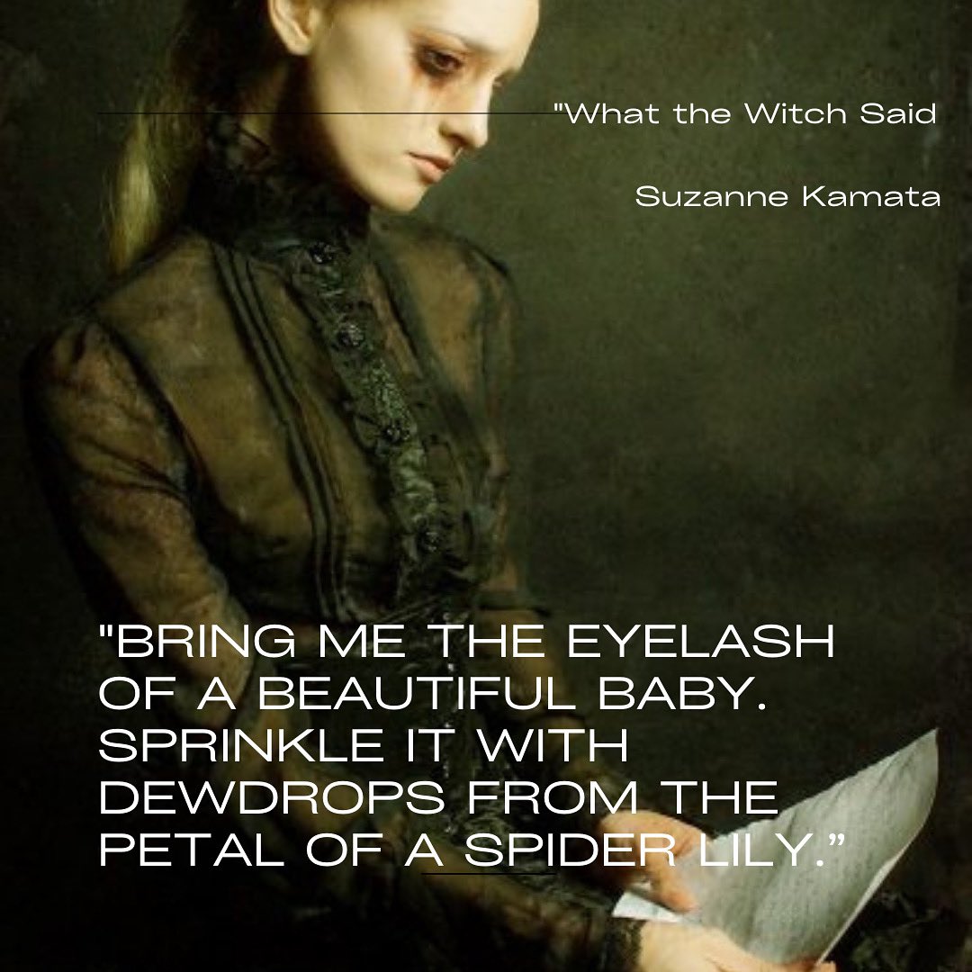 GingerbreadMag's tweet image. “Bring me the eyelash of a beautiful baby.
Sprinkle it with dewdrops from the petal of a spider lily.”
Suzanne Kamata’s poem “What the Witch Said,” is featured with Thomas Dodd’s art in our final issue.
