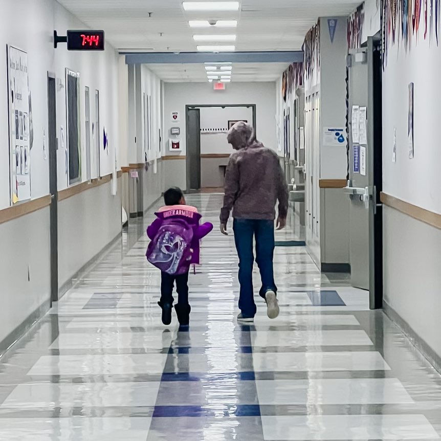 sara_borchgardt's tweet photo. The small things, the small moments? They are never small in a small school. This small moment of a high school student walking his Chemistry teacher’s Kindergartener to class is just one small moment that captures what our school family is all about. #GOBLUEJAYS @Joe_Sanfelippo https://t.co/SsHrahTSyV