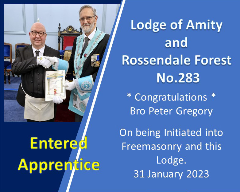 amityrf283's tweet photo. Mr Peter Gregory was Initiated into Freemasonry in the Lodge of Amity and Rossendale Forest No.283 @amityrf283 on the 31 January 2023.
Congratulations Peter from the WM and all the Brethren of the Lodge.
https://t.co/rue8GM72dQ
#TogetherAgainEastLancs #freemasonrytoday https://t.co/9GgOaseU1l