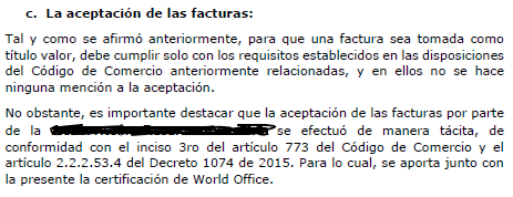 Así sustenté la demanda para el cobro de unas facturas electrónicas. Quizás no era necesario escribir todo eso, pero haciendo el check list del cumplimiento de los requisitos, me salió ese texto. Y decidí ponerlo en la demanda. ¿Qué le cambiarían?