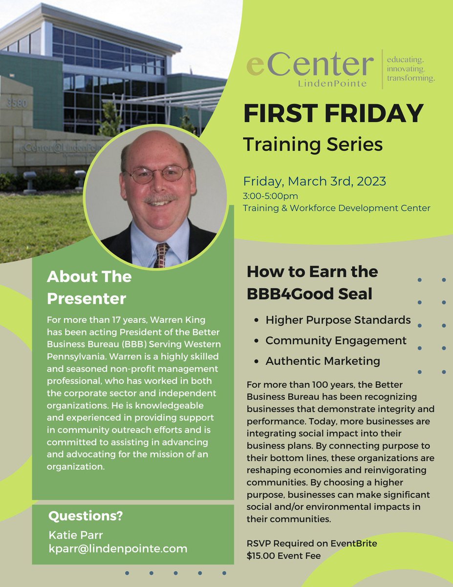 eCenterLP's tweet image. The eCenter continues to host their #FIRSTFRIDAY training series, and it is open to the public. Students may attend for FREE with a promo code.
You can find the link to March's event here: eventbrite.com/e/first-friday… 
We are excited to welcome this month's presenter, Warren King!