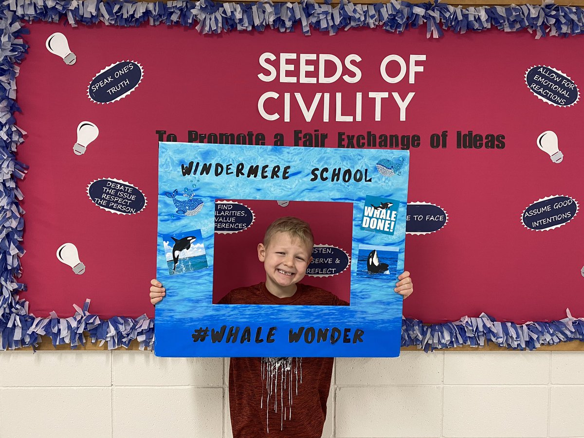 JenJames21's tweet photo. This 1st grader is the first recipient of our special February Seeds of Civility Whale Wonder award!! We are so proud of him for ‘speaking one’s truth’ and engaging ‘face to face’! He is a role model in his class and a great friend to his peers! 🐳🎉 @PrincipalJHill @WindyWhales https://t.co/ZjaYnCoXeM