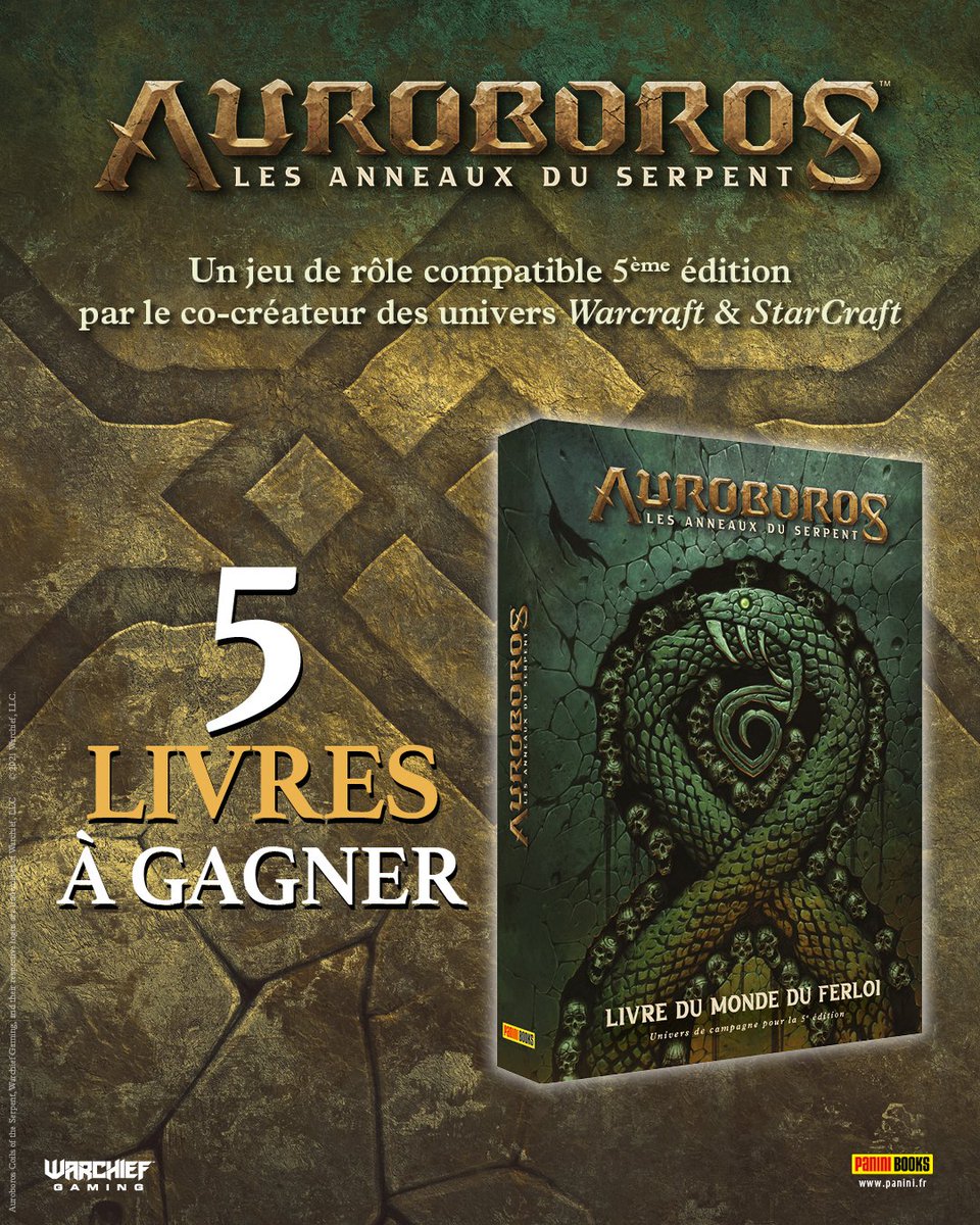 Non ! Vous ne rêvez pas ! 
C'est bien Auroboros le livre de Chris Metzen !

Et grâce à <a href="/paninicomicsfra/">Panini Comics France</a> , vous pouvez le gagner en version fr !

Pour participer : 

✅ Follow 
❤️ Like
🔁 RT 

Si vous voulez l'acheter sans attendre : 
bit.ly/3WoHGRx

Let's GO ! #Giveaway