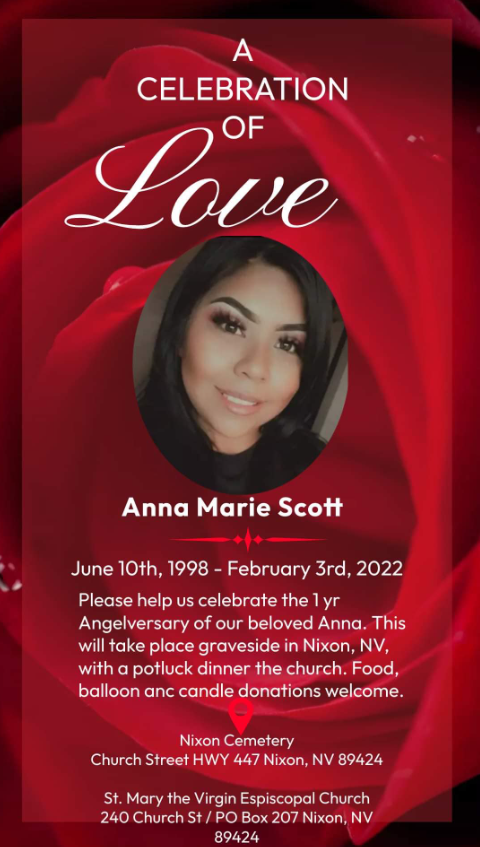 KTVN's tweet photo. CAN YOU HELP?
Washoe County Sheriff’s Office Detectives are putting out another call for anyone who may have information regarding the February 2022 homicide of Anna Scott of Reno. A celebration of life for Scott will be held today in Nixon. https://t.co/3Sb16MqBv5 https://t.co/omUCwmJGHm