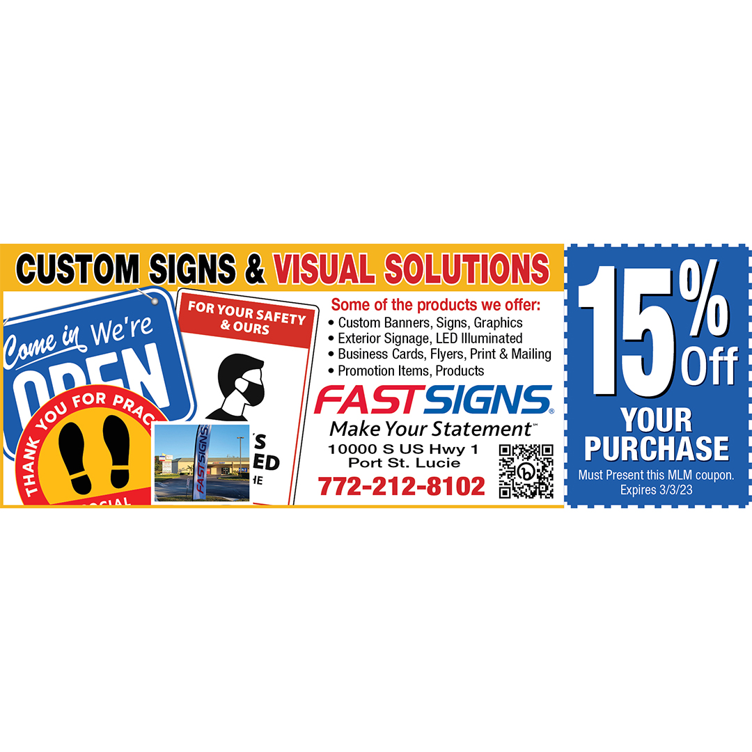 MyLivingMedia's tweet image. Use our ad for 15% OFF your custom signs and visual solutions at Fast Signs 🪧

#CustomBanners #CustomGraphics #ExteriorSignage #CustomSignage #LEDIlluminatedSigns #LEDSigns #BusinessCards #PromotionalFlyers #PrintAndMail #PromotionalItems #CustomPrinting #Coupons #PortStLucieFL