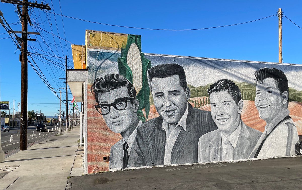 Feb 3, 1959: Remembering #TheDayTheMusicDied with this #Pacoima mural featuring  Buddy Holly, the Big Bopper, pilot Roger Peterson and #RitchieValens: