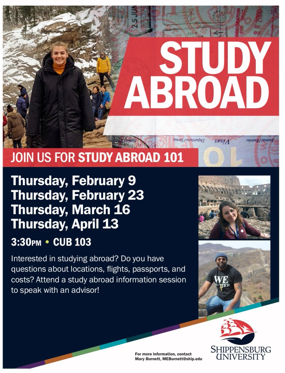 Interested in studying abroad? Please attend one of the following info sessions to have your questions answered by an advisor!