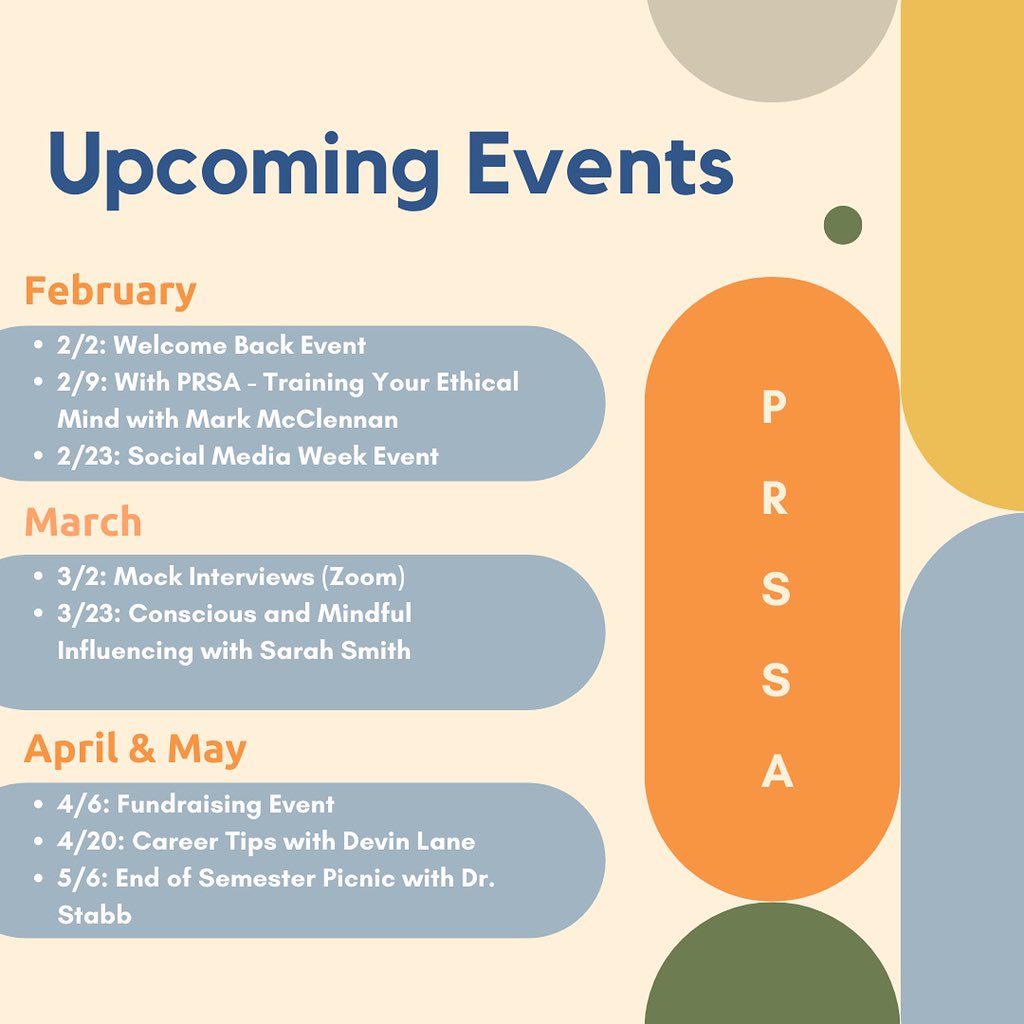 Updated calendar of events! More details for each event will come out closer to time. #prssa #utkprssa