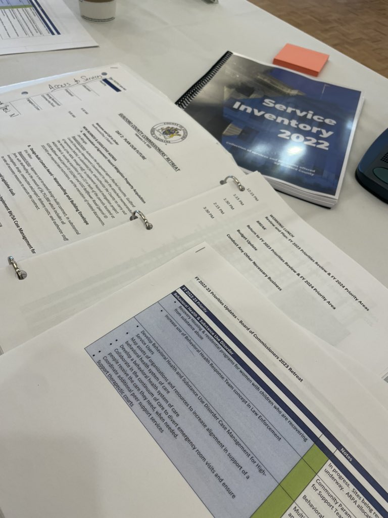 Day 2 of Annual Board Retreat! 
Yesterday was packed with leadership development and conversations with department heads. 
Today we’re digging into the issues to determine our goals and priorities for the year. First up: an update on behavioral health initiatives.