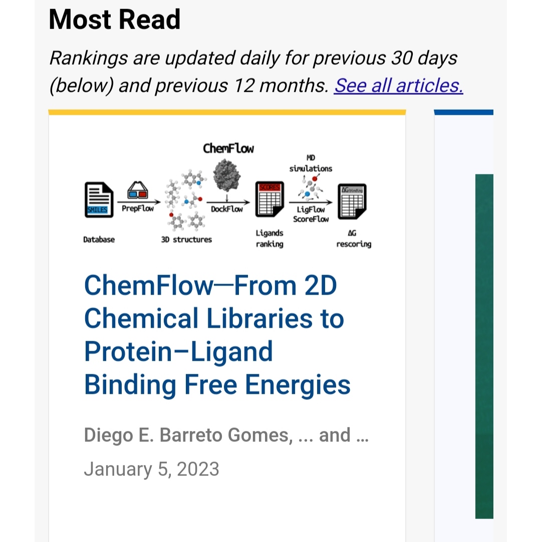 My first paper as co-author is the most-read one in the Journal of Chemical Information and Modeling this month.🎉🎉🎉
I'd have never expected that!