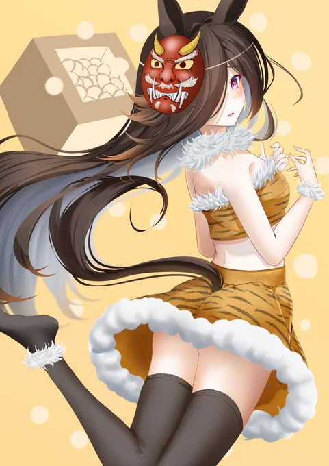 #ウマ娘 #ライスシャワー 「あはは・・・鬼役になっちゃった・・・」節分だったので鬼ライス 今年も元気でいてね 