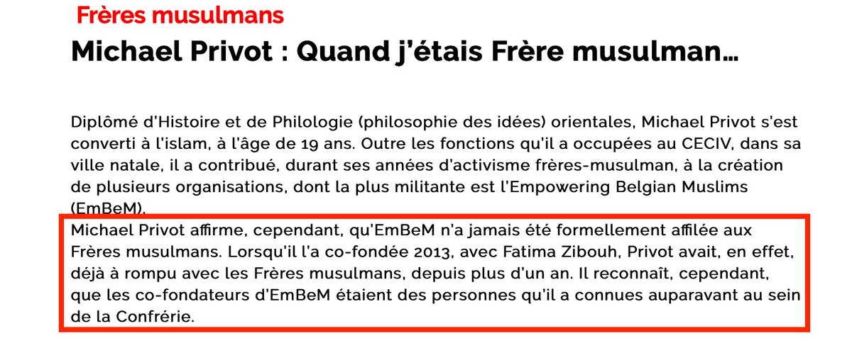 H_Montefiori's tweet photo. Pour info: Michael Privot, ex-membre des #FrèreMusulmans, co-fondateur de l’#EmBeM, avoue qu’il a rencontré #FatimaZibouh, aussi co-fondatrice de l’EmBeM et nommée récemment pour défendre #Brussels2030, au sein de la Confrérie des #FrèresMusulmans. (Source: @GWAnalysis)👇 https://t.co/CJ9PpwjAlq