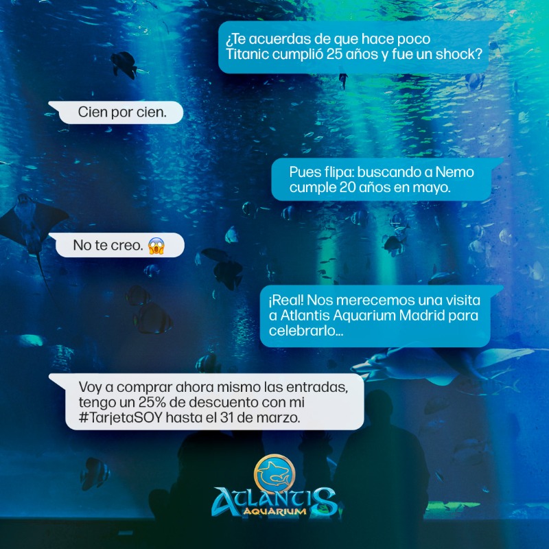 la_Mutua's tweet photo. Gracias al cine, el pez payaso es uno de los más conocidos: en Atlantis Aquarium Madrid puedes buscar a 'Nemo' y a otras muchas especies más. 🐟🐠🦈 Compra tus entradas con un 25% de descuento con tu #TarjetaSOY. Consulta condiciones aquí: https://t.co/c9iEuVoEoW